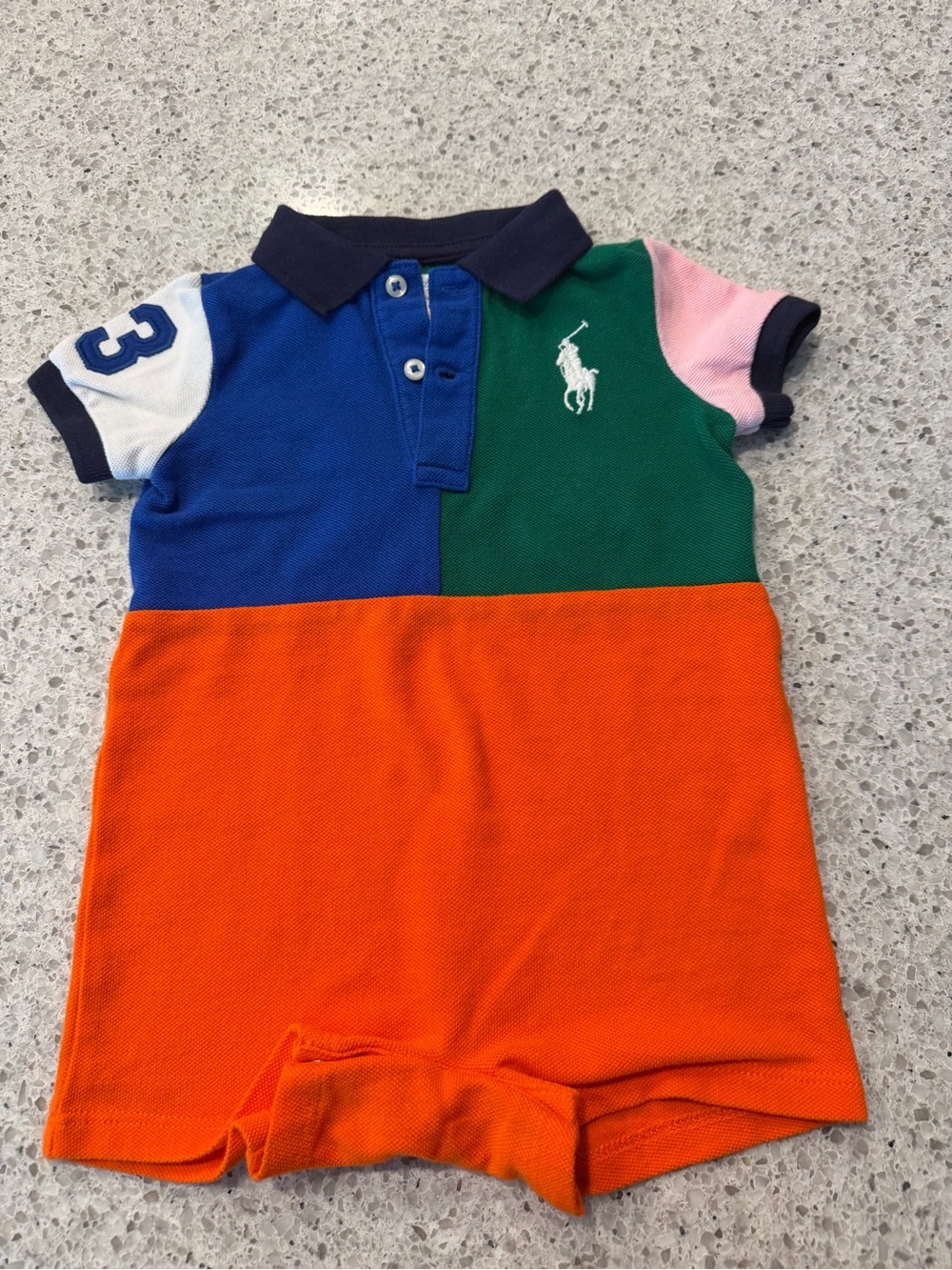 Ralph Lauren Colorblock Polo Romper - Orange/Blue/Green/Pink